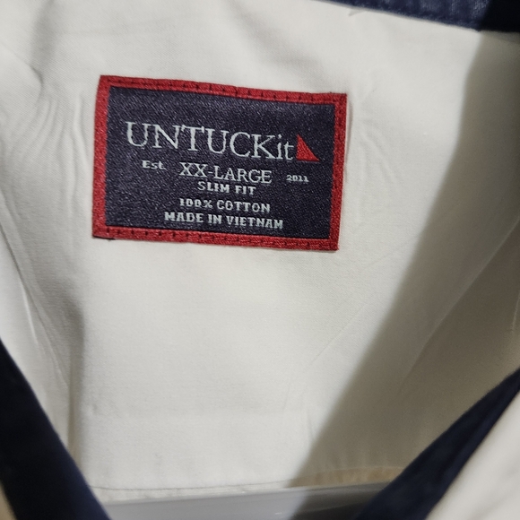 UNTUCKit slim fit 100% cotton white dress shirt navy blue accents men's size XXL - Picture 3 of 9